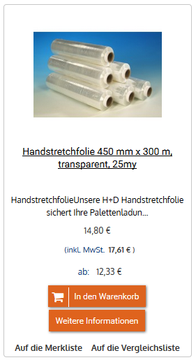 Handstretchfolie 450 mm x 300 m Handstretchfolie 450 mm x 300 m, transparent, 25my