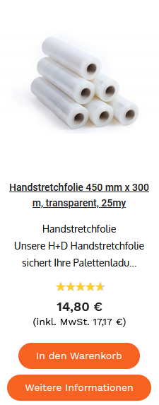 Handstretchfolie 450 mm x 300 m, transparent, 25my