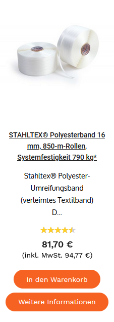 STAHLTEX® Polyesterband 16 mm, 850-m-Rollen, Systemfestigkeit 790 kg*